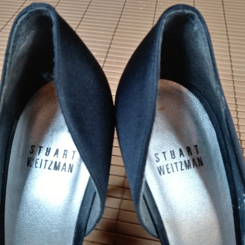 Stuart Weitzman 'Black Rose' black satin open toe_6